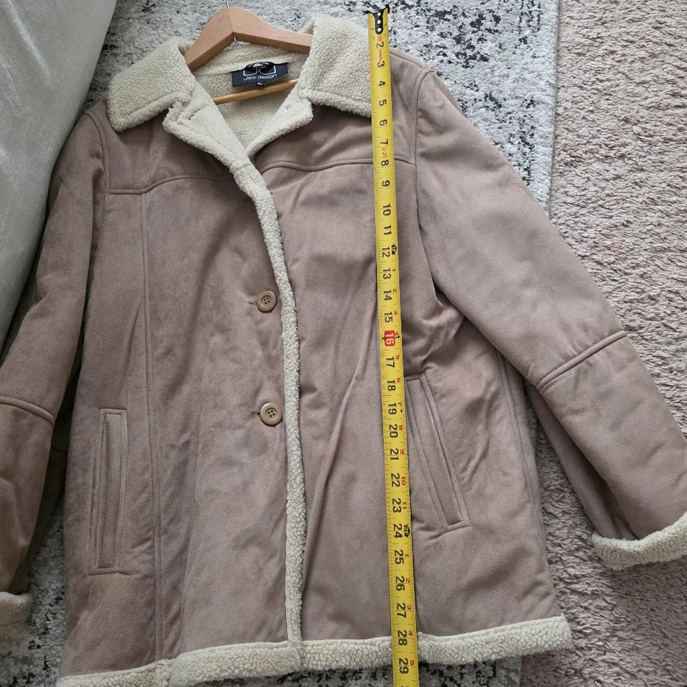 Y2k Utex Design Faux Suede Sherpa Lined Coat Womens XL Cream Tan Western Chic